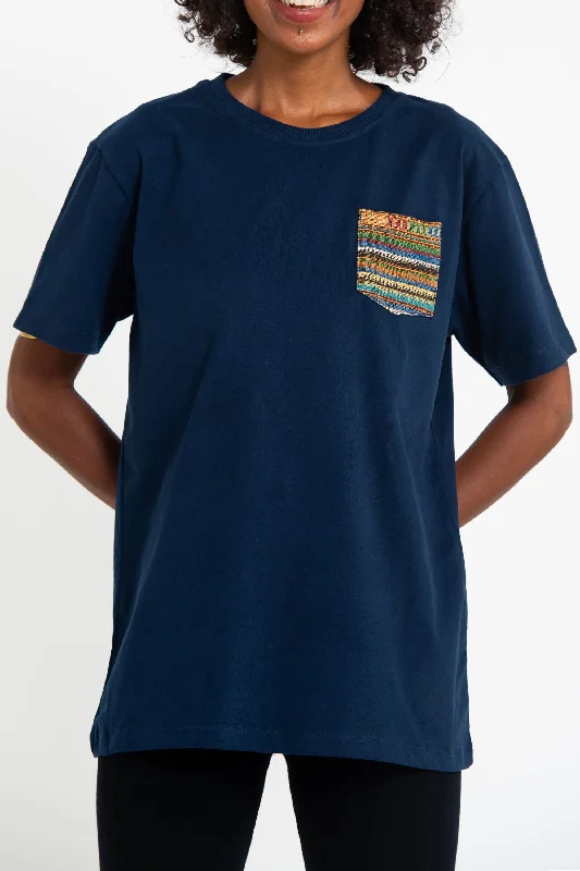 Unisex Cotton T-Shirt with Tribal Pocket in Navy