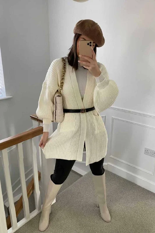 Cream Oversized Cardigan With Pockets