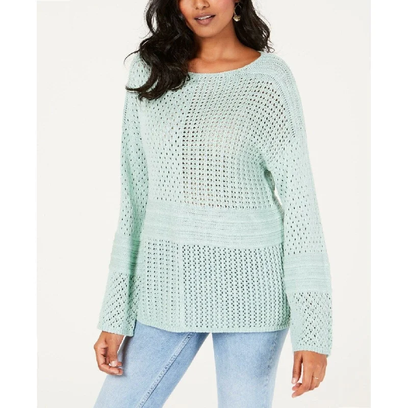 Style & Co Women's Mint Eyelet Pullover Sweater Crochet Size 2 Extra Large - Turquoise - XX-Large