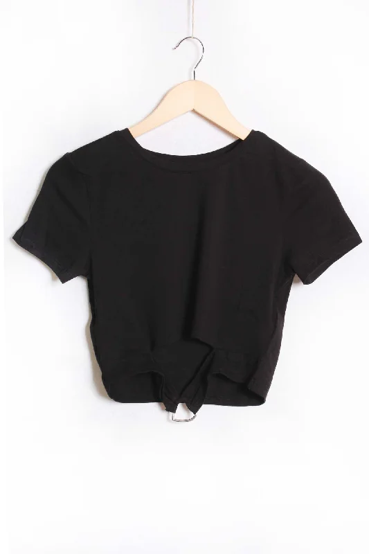 Women's Short Sleeve Round Neck Cut Out Crop Top