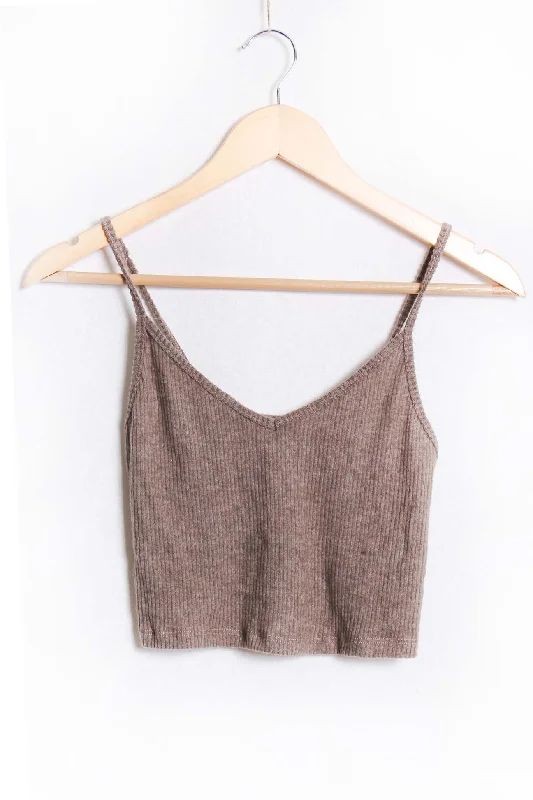 Women's Sleeveless Spaghetti Strap Ribbed Crop Top