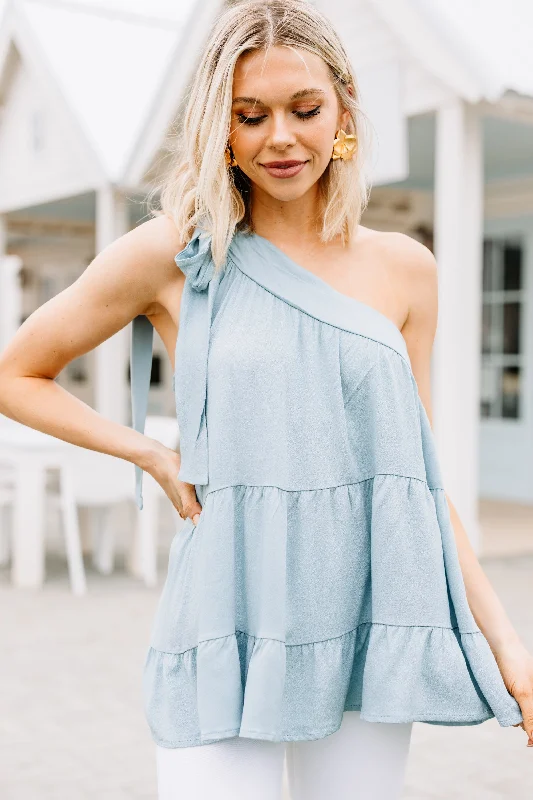 It's A Brand New Day Mint Blue One Shoulder Tank